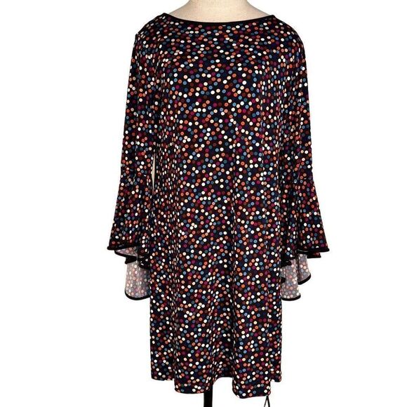 MSK Womens Black Colorful Polka Dot Long Bell Sleeve Cocktail Dress Size Medium - Picture 1 of 9